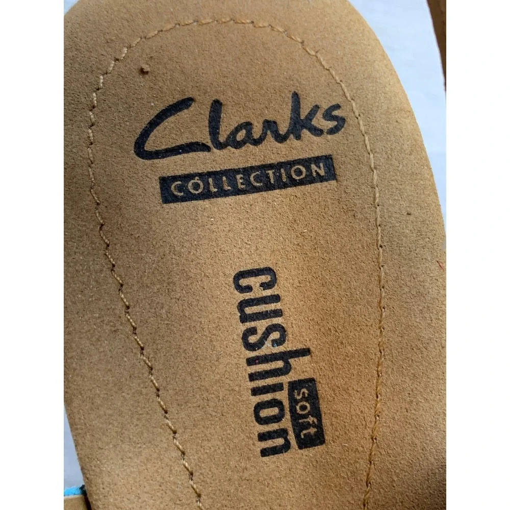 Clarks Women's Teal Blue Suede Cork Wedge Sandals 9 Casual Comfort Shoes